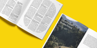 Darstellung zweier Doppelseite des Human Resources Manager Magazins. Eine rein typografische und eine fotolastige Doppelseite wird gezeigt.